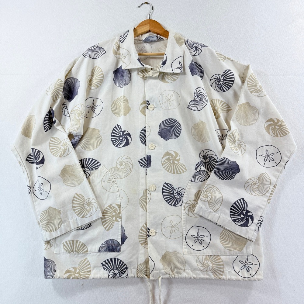 Michigan Rag Co‎ Vtg Seashell Jacket Womens XL White Coastal Lagenlook Nautical